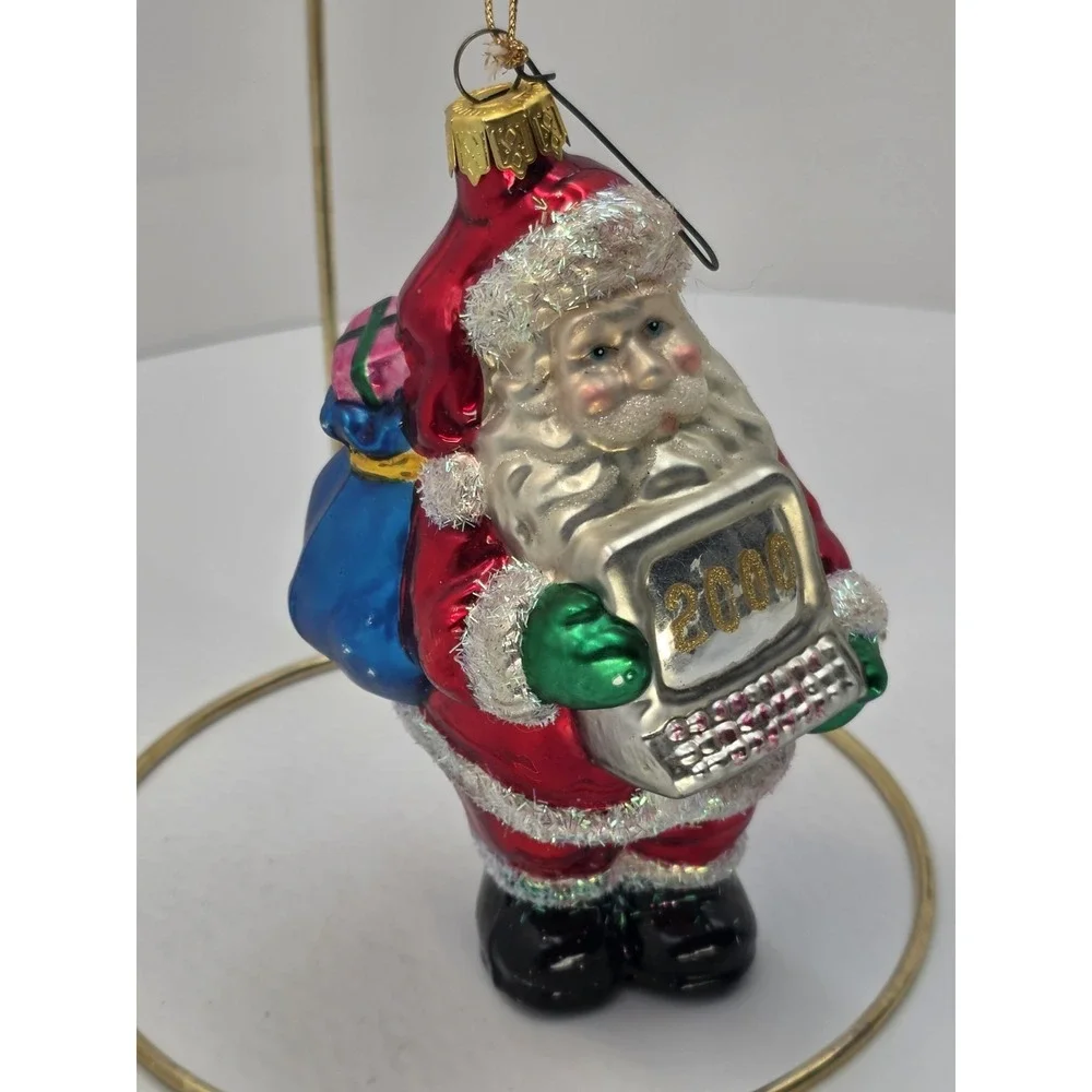 Slavic Treasures 2000 Santa Computer Glass Christmas Ornament Y2K Glitter Retro